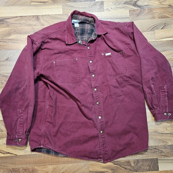 Carhartt XL Tall Flannel Lined Shirt Jacket Burgundy Canvas Workwear Heavyweight - Picture 1 of 12